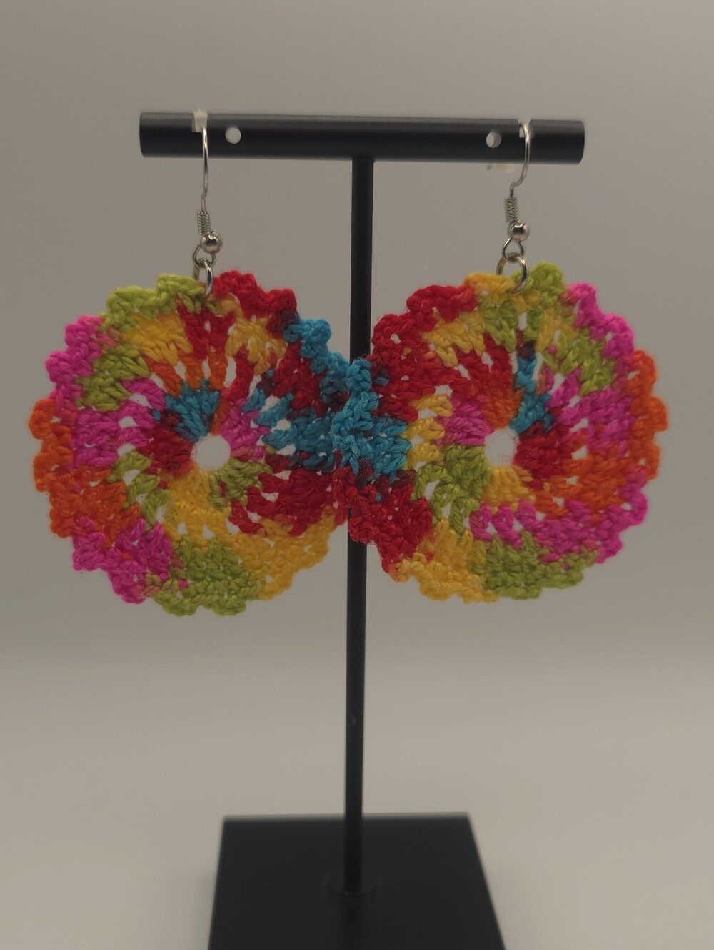 Hand Crafted Vibrant Multicolor Crochet Circle Earrings - Picture 2 of 3